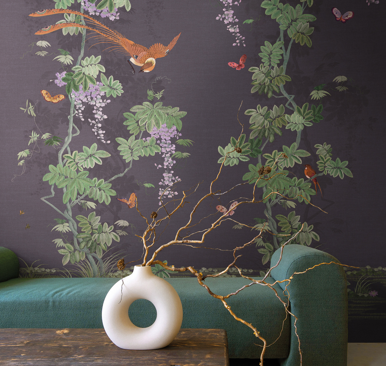 Панно Loymina Панорама Шинуазри: райский сад PNR3 022 3×1 фото в интерьере